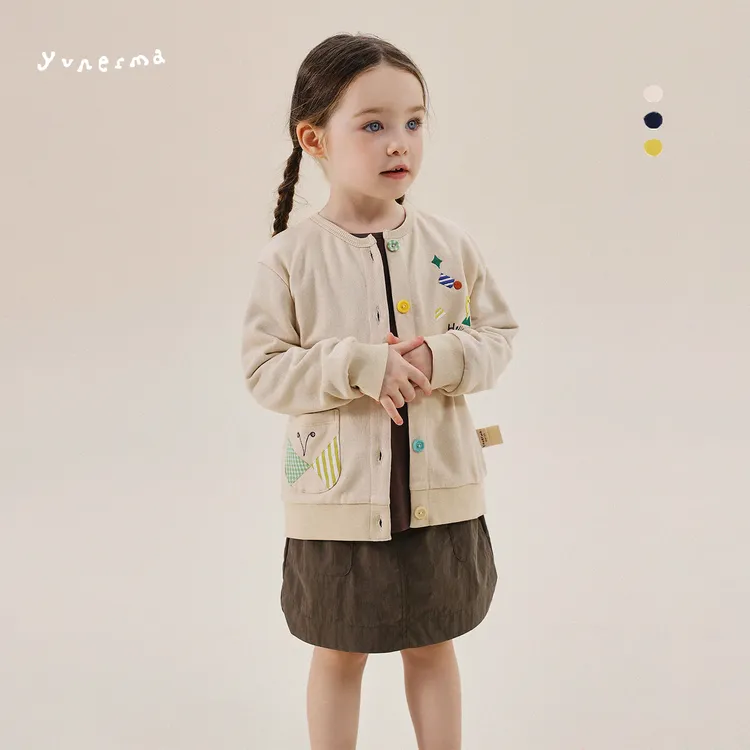 允儿妈女童2025秋季新款几何贴布开衫宝宝洋气外套儿童春秋上衣潮