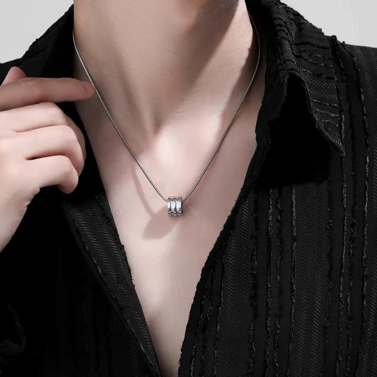 斐诗洛 不锈钢吊坠 韩系小蛮腰吊坠小众男学院风三环小蛮腰不褪色