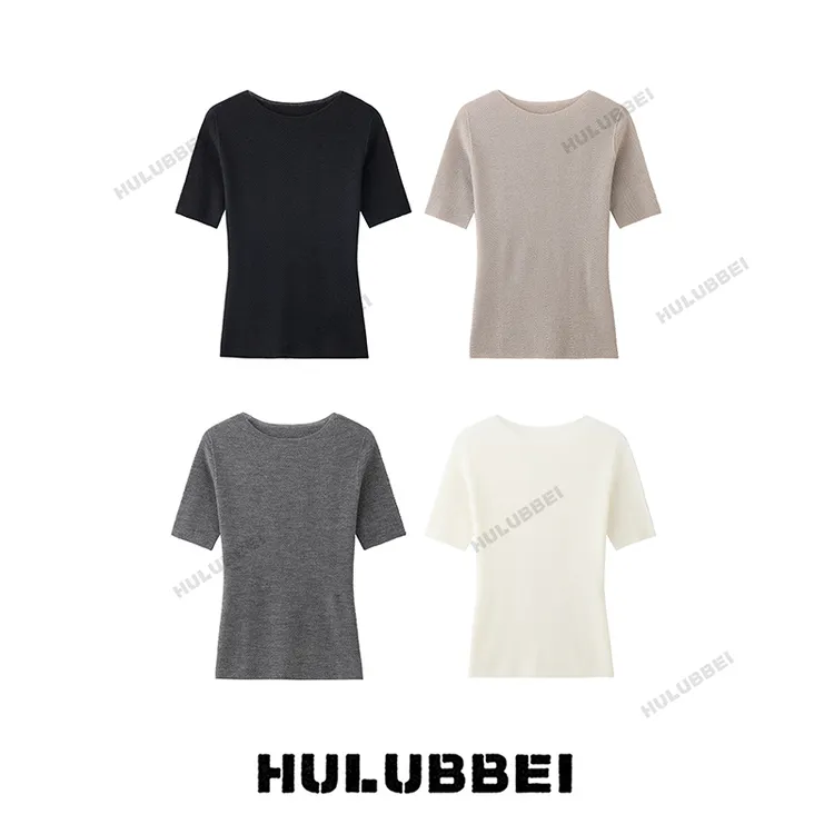 【HULUBBEI】水波纹/一字领中袖1oo羊毛扬子纱修身显瘦打底春季新品