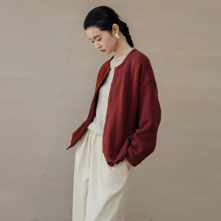 744朵/福袋开襟卫衣新款双纱纯棉摇粒绒安可拉红纯色外套上衣