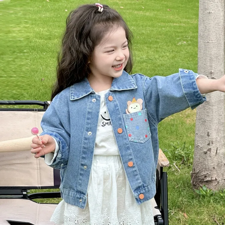 女童春秋季牛仔外套2025新款洋气韩版女宝宝春款卡通休闲百搭上衣