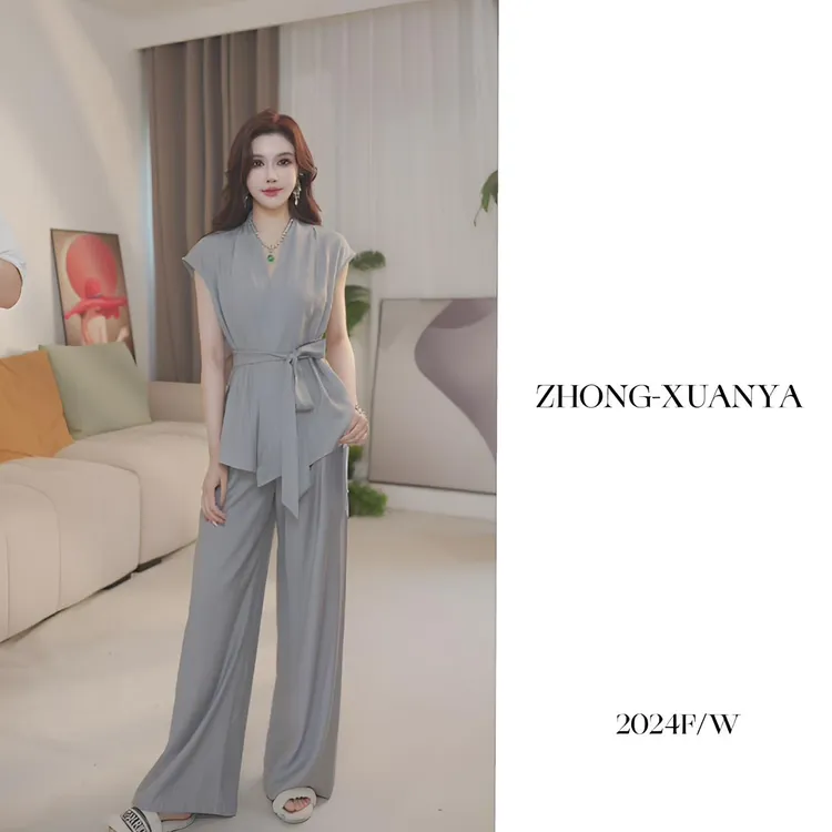 【小敏】韩系气质显瘦套装宽松上衣+阔腿直筒裤两件套8109