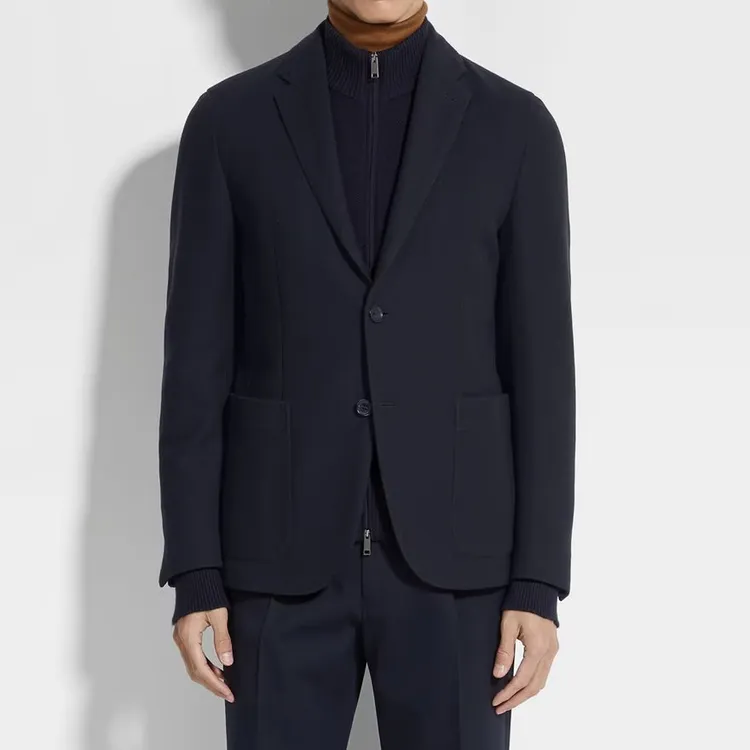  PABO | 老钱风海军蓝High Performance羊毛及棉质汗布西装 