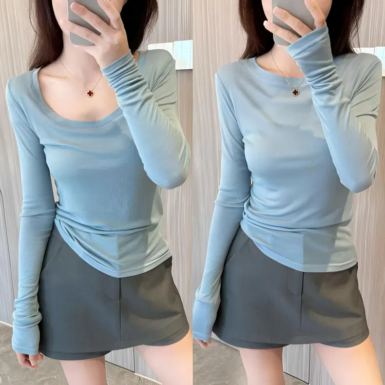 【DADI定制】2025年新款天丝羊毛显瘦四季百搭简约长袖面膜T恤女