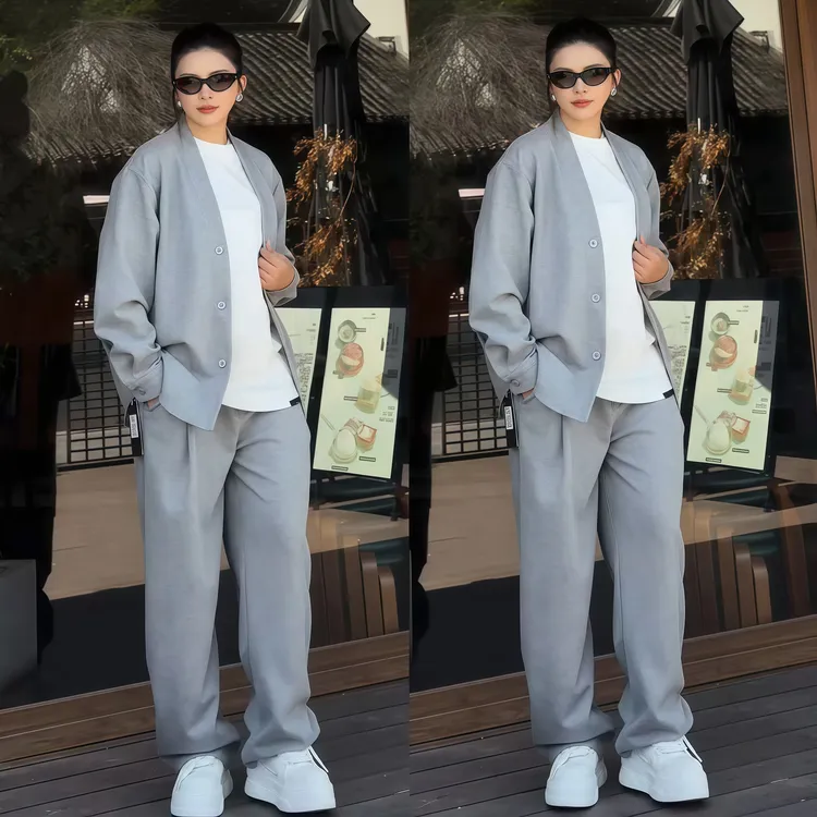 春秋新款慵懒风简约休闲运动套装男时尚百搭开衫外套阔腿裤两件套
