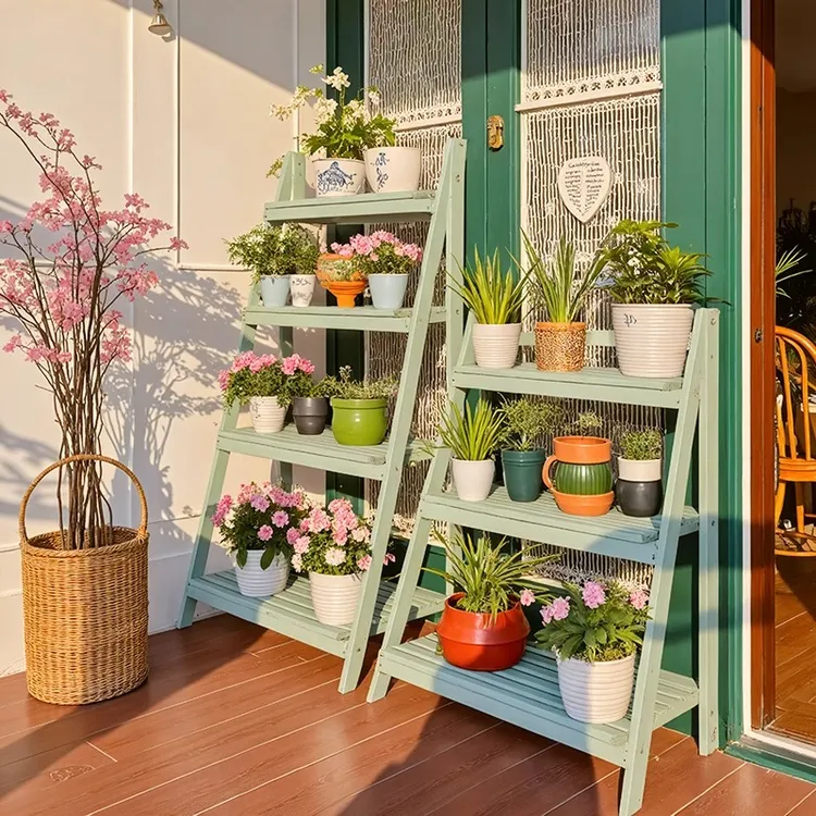 【折叠花架】置物架户外阳台多层落地花架植物防腐木免安装多肉架子