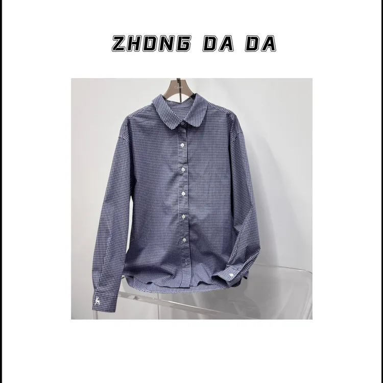 ZHONG大大【】港式复古格子长袖衬衫女秋季新款外搭休闲衣 11975