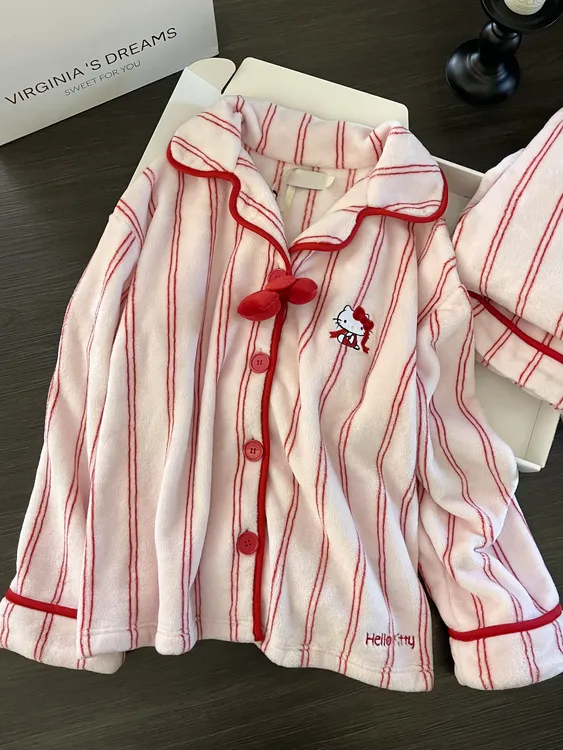 【DMXJ大梦想家】韩系卡通Kitty法兰绒睡衣女秋冬款舒适家居服套装