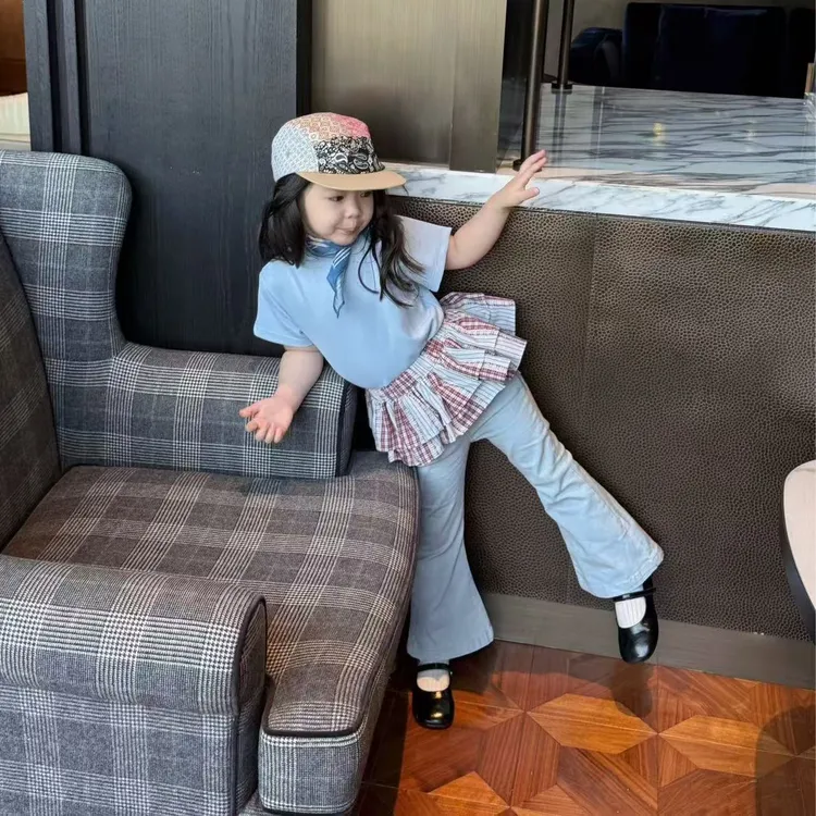壹妈童装韩版女童时髦洋气套装2025夏装新款儿童短袖T恤上衣长裤