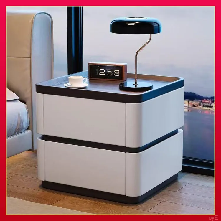 简约床边柜能式收纳家用轻奢设计家用实木床头柜密码锁带高级意智