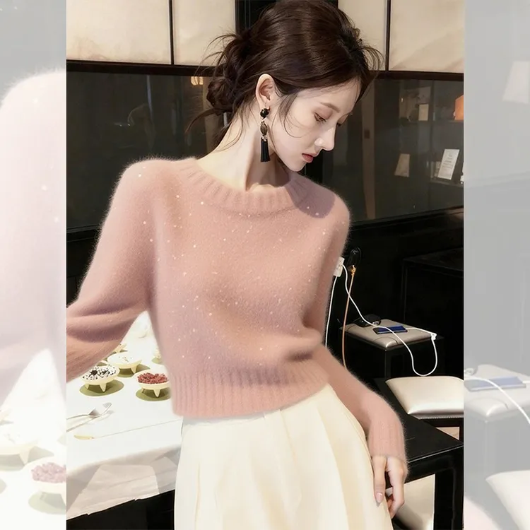 韩系温柔风修身时髦百搭针织衫2026冬新款甜而不腻的松弛穿搭女