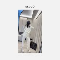 M.DUO 时尚百搭秋冬设计感加绒束脚裤奶油黄休闲卫裤2192