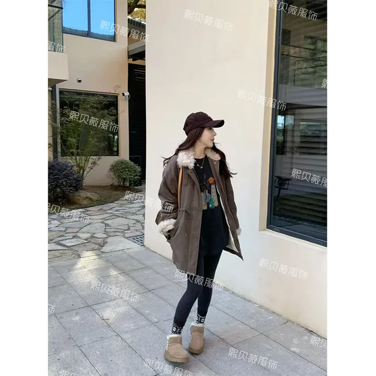 熙贝薇3【东欧之旅】新国标女款90白鸭绒毛毛拼接派克羽绒服 G5828