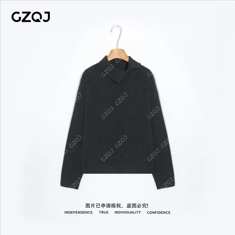 老琴私服【翻领单扣】100羊毛法式潮流不规则针织衫毛衣女冬款 3624