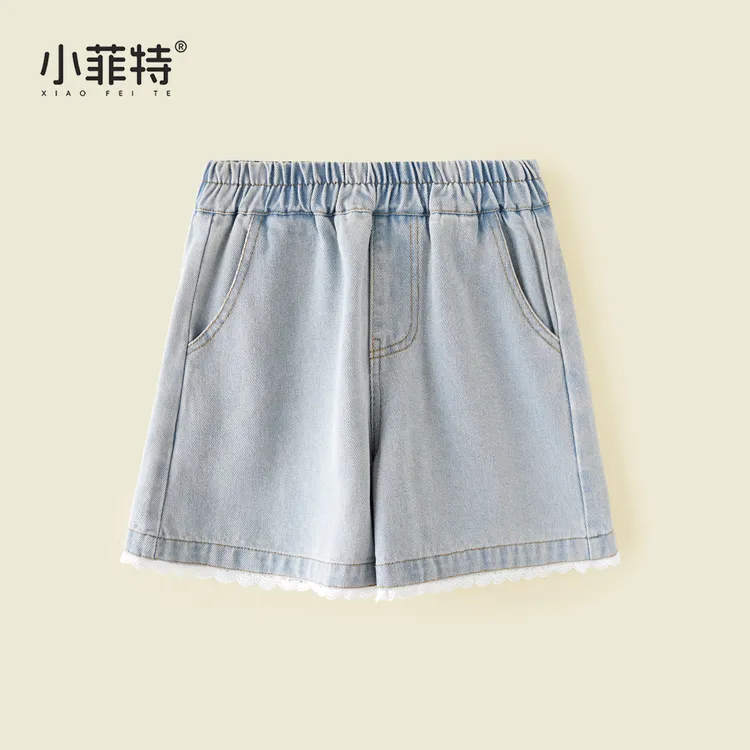 小菲特夏季新款女童花边牛仔短裤洋气女孩宽松薄款裤子JMKX52168