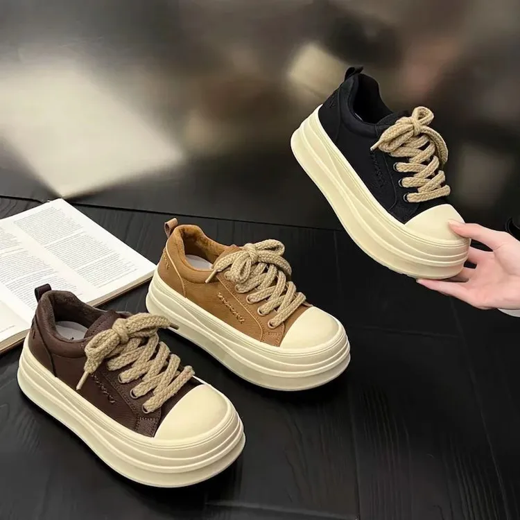 韩式真皮大头面包鞋女厚底百搭松糕板鞋2025秋季软底轻便888-10