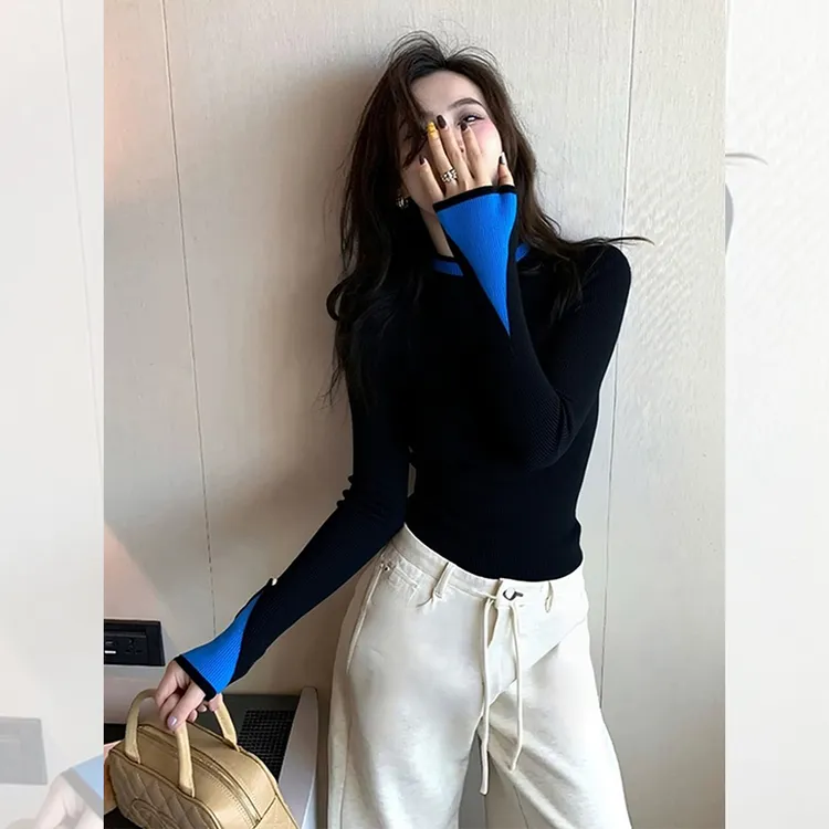 别致独特漂亮内搭小衫打底黑色针织衫毛衣洋气高贵上衣服女装秋冬