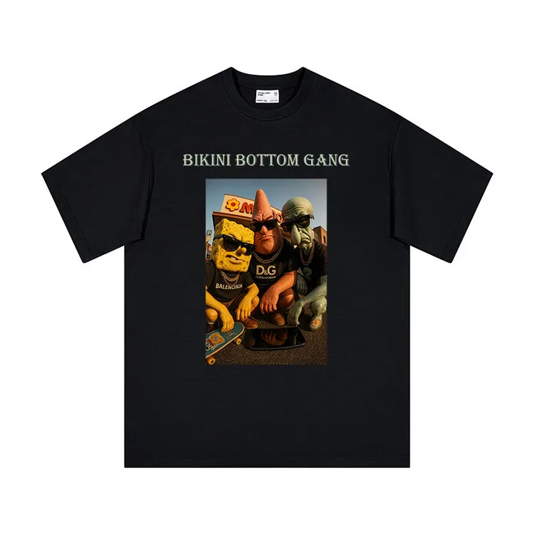 比奇堡三恶霸纯棉T恤海绵宝宝短袖潮流美式休闲运动高街个性百搭