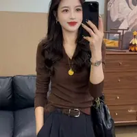 大码女装晕染韩版时尚V领长袖T恤女款2025新款洋气宽松百搭上衣