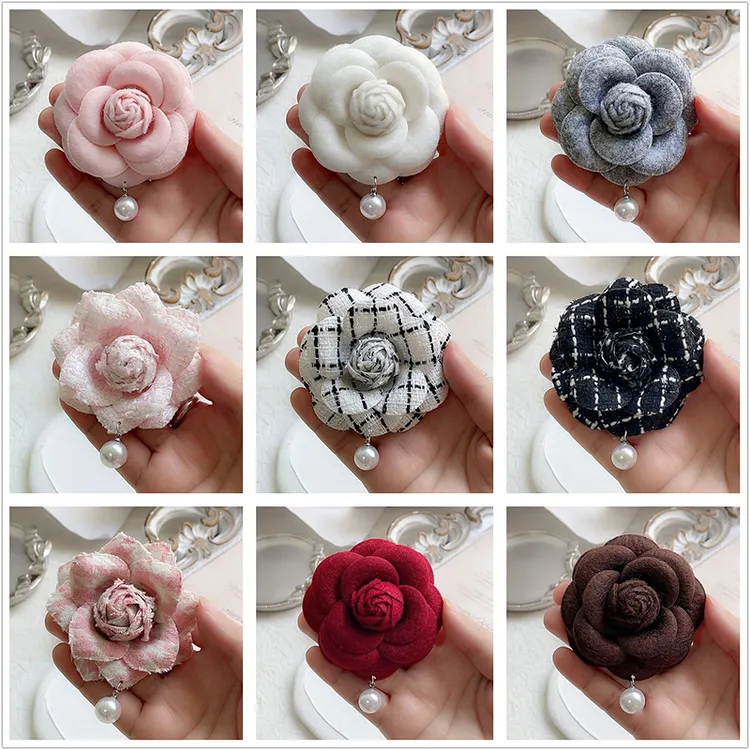 网红手工山茶花小香风胸花胸针黑白灰花朵中古别针西装毛衣配饰潮