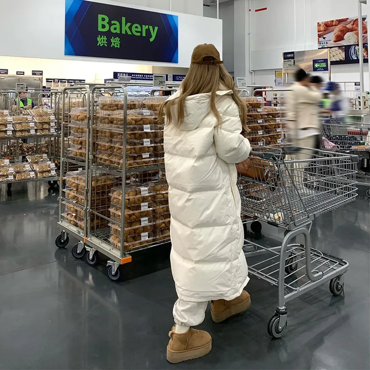 中戏同款白色羽绒服女中长款2025年冬季韩版白鸭绒面包服棉服外套