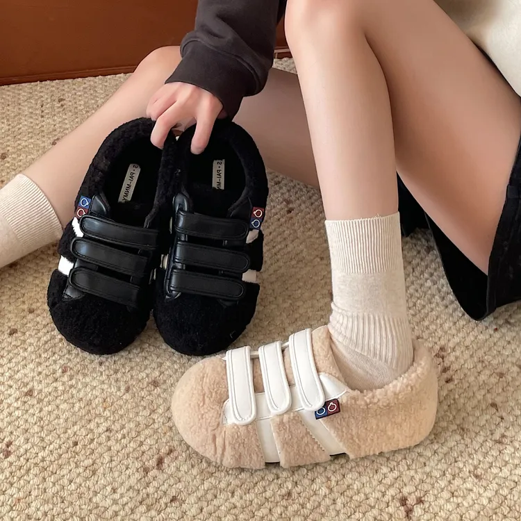 毛毛鞋保暖魔术贴外穿厚底2025秋冬新款舒适休闲时尚板鞋女鞋