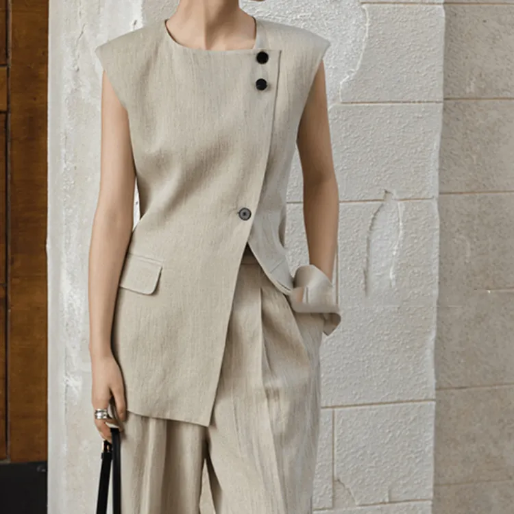 2025年春夏新款韩系风格女装小众复古时尚设计感3D图案无袖西装马