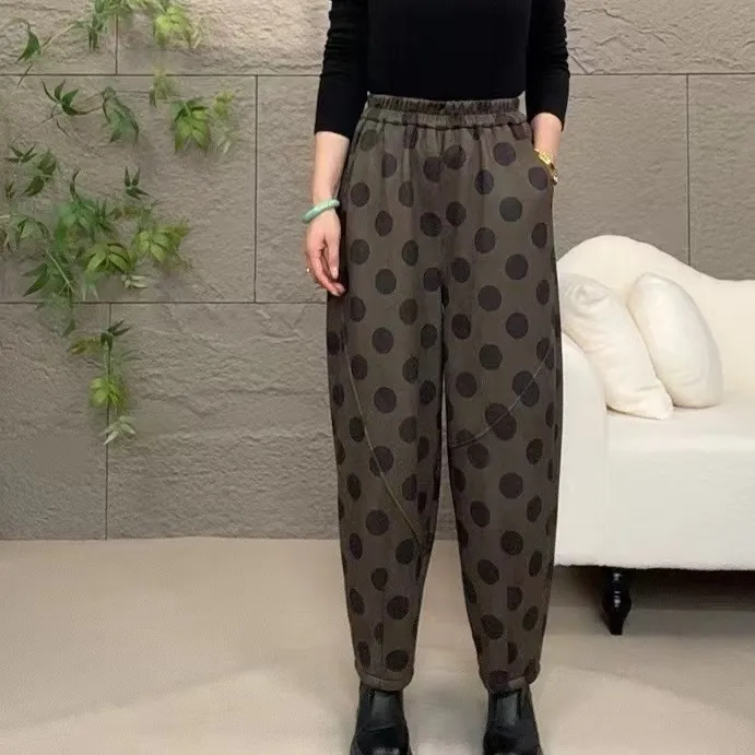2025新款加绒加厚时尚洋气休闲宽松百搭波点休闲裤网红哈伦裤