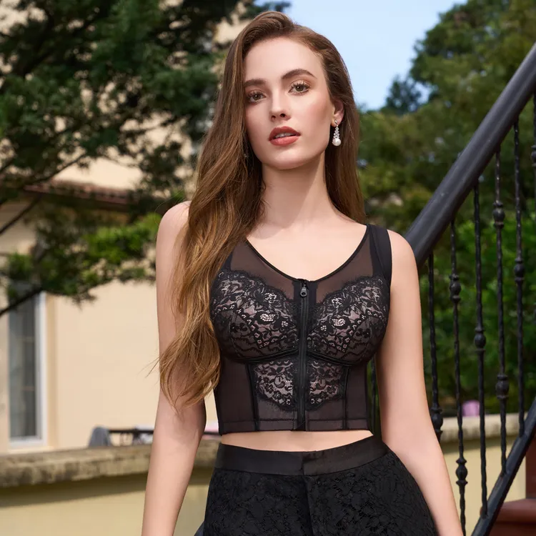 前拉链长文胸收副乳收胃腩软钢圈薄杯文胸9752