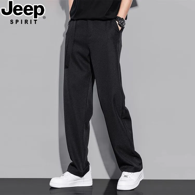 JEEPSPIRIT吉普垂坠感阔腿裤男夏季冰丝韩版西裤拖地直筒裤休闲裤