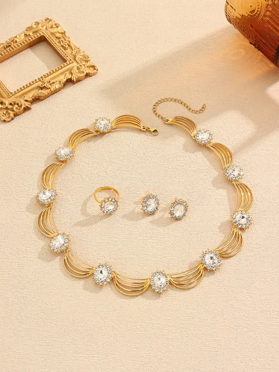 铜合金玻璃项链 原创设计欧美风民族风欧美女饰品镶钻个性锁骨链