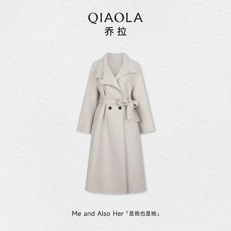 QIAOLA/乔拉【白秀珠】秋冬羊毛桑蚕丝双面毛呢时尚大衣外套