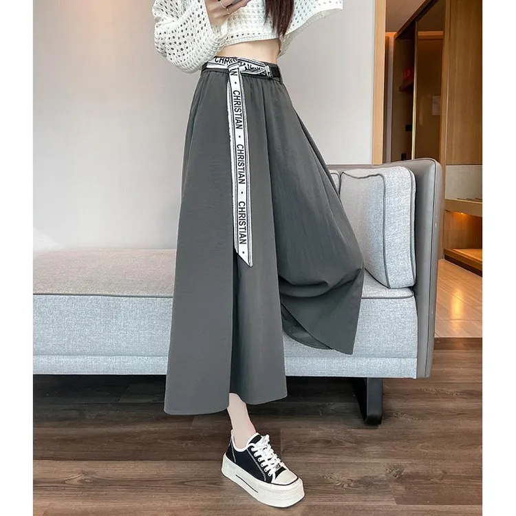 冰丝裙裤女夏款2025新款今年流行高腰垂感显瘦宽松阔腿八分裤