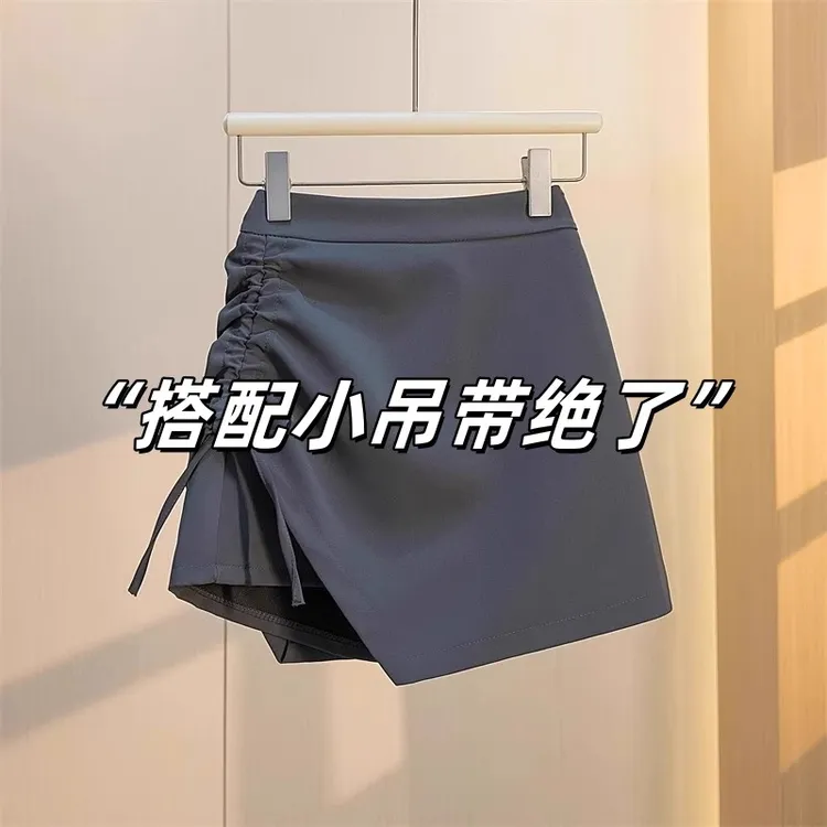 抽褶防走光运动裙裤女提臀网球跑步假两件瑜伽健身裤半身裙裤