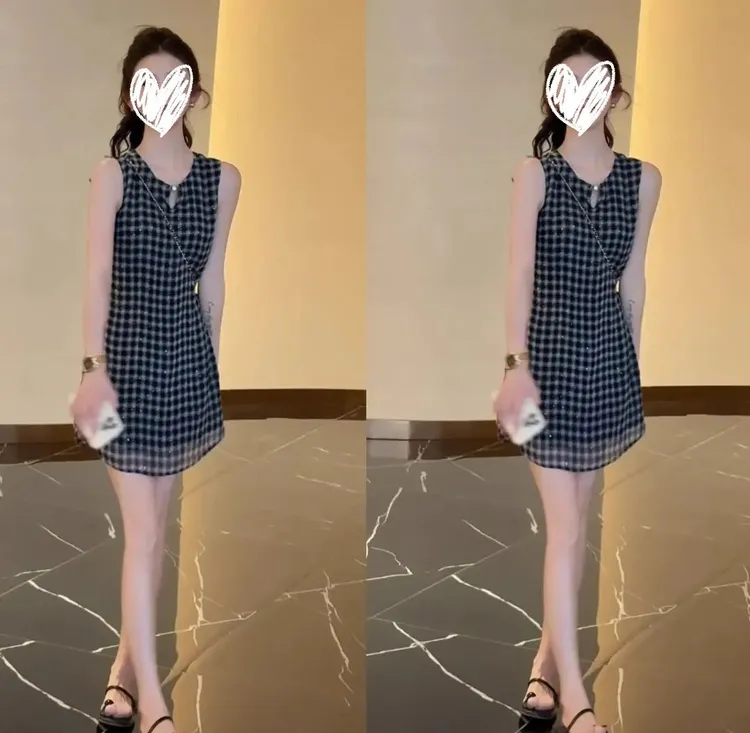 【有运费险】法式复古设计感格子无袖连衣裙2025夏季新款洋气千金风