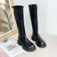 66-001  新款时尚百搭圆头厚底平口长筒时装靴加绒