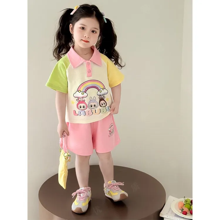 儿童卡通短袖短裤套装2025夏季新款女童夏装半袖POLO衫女孩两件套