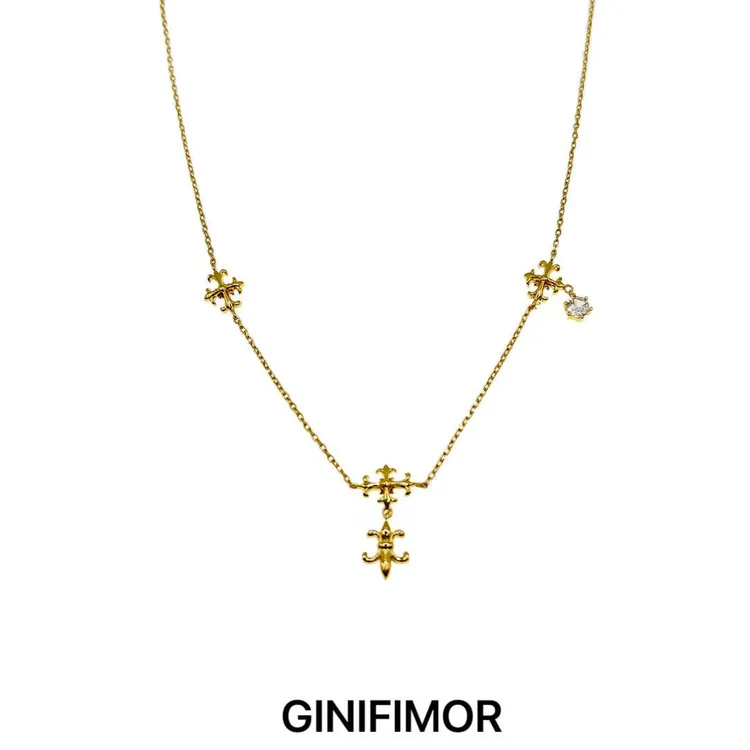 GINIFIMOR 铜合金项链 a740 金色鸢尾花项链百搭气质锁骨链