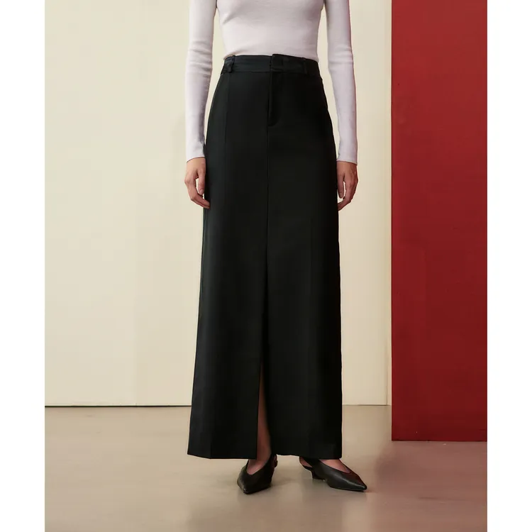 LYNEE【黑标暗夜终章】中长款羊毛鱼尾半裙女开叉裙子LGD2FAW054