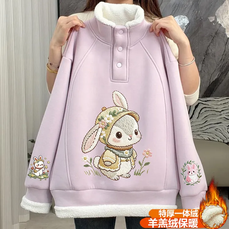 女童2025新款按扣秋冬季保暖羊羔绒洋气时尚中大童百搭立领卫衣