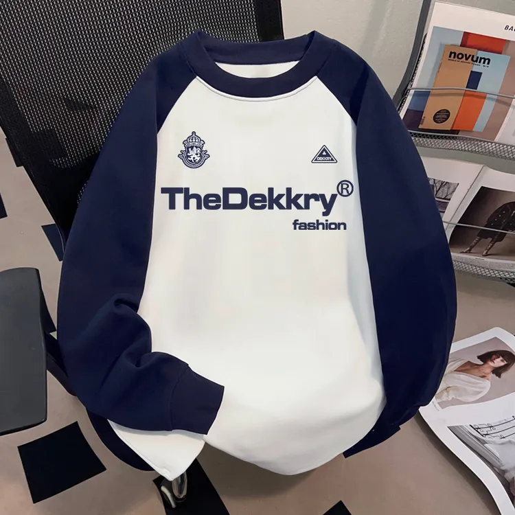 Dekkry街头重磅纯棉插肩长袖t恤男女秋冬百搭潮流字母圆领打底衫