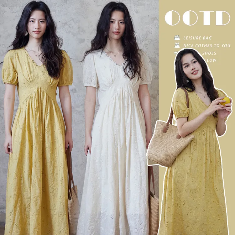 夏季法式温柔风重工刺绣镂空花边收腰显瘦减龄气质孕妇哺乳连衣裙