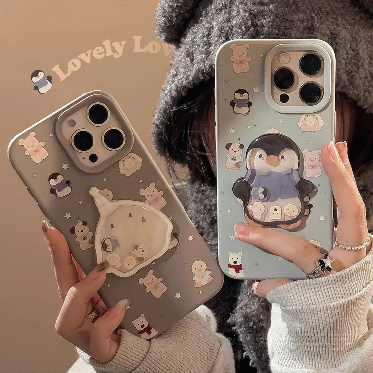 可爱企鹅小兔摇摇乐iphone16手机壳苹果15ProMax硅胶14适用13立体