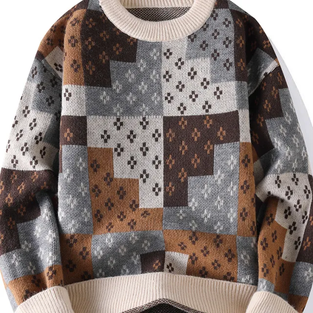 青少年毛衣男秋冬季学生帅气圆领针织衫宽松保暖名族风打底衫线衣