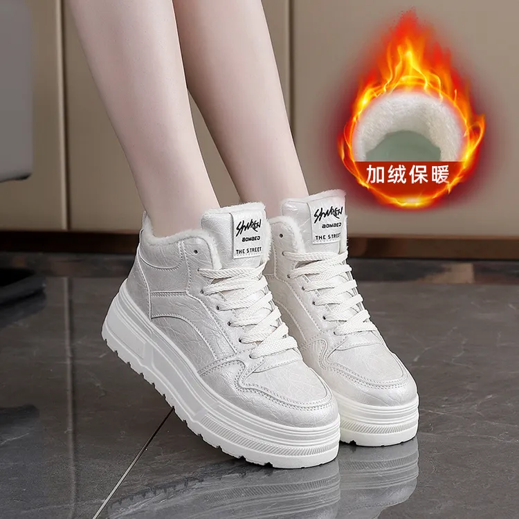 加绒高帮小白鞋厚底增高女款2025冬季新款休闲鞋轻便软底板鞋516