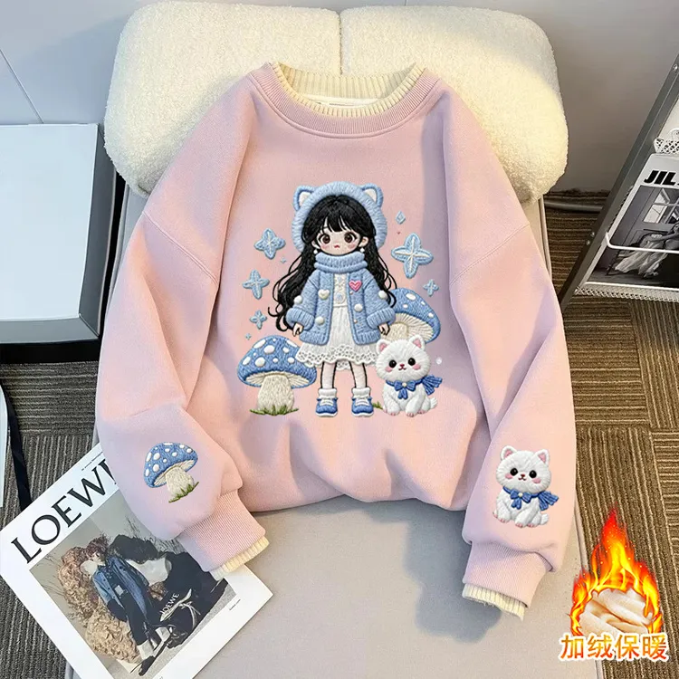 女童圆领卫衣2025新款儿童休闲印花上衣女孩秋季洋气百搭长袖衣服