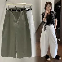 纯棉早秋韩版洋气九分阔腿弯刀裤女高腰镰刀气球裤显瘦休闲裤子
