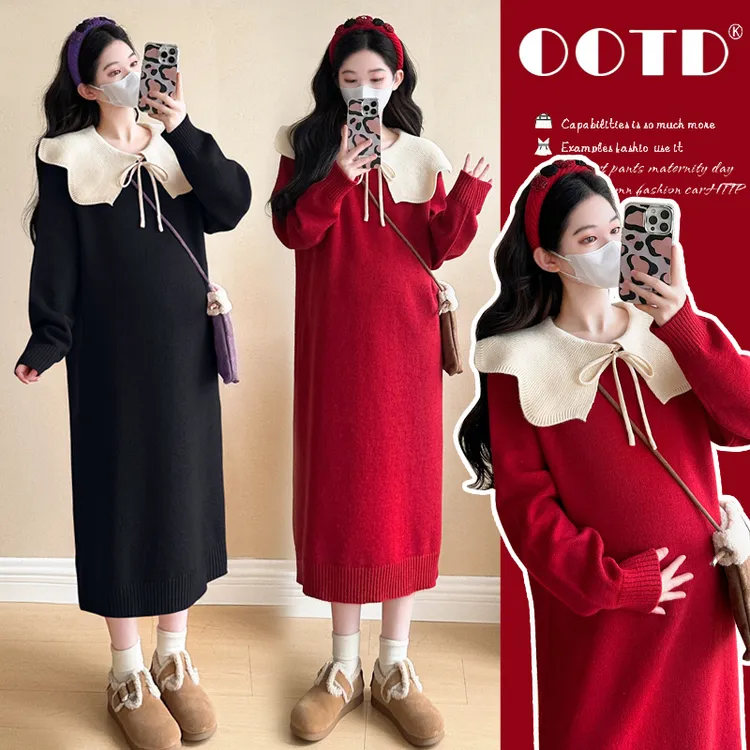 2025冬季新款网红时尚小香风系带减龄跨年圣诞喜庆中长款连衣裙