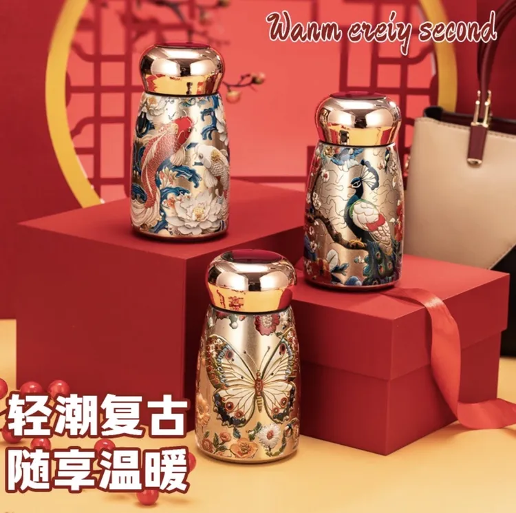 手绘国风迷你显温316不锈钢加厚保温杯男女通用高颜值婴童适用
