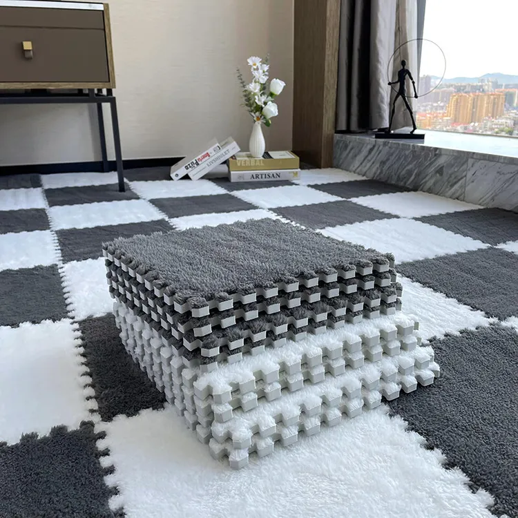 先邦房间加厚毛绒地毯儿童房卧室床边毯家用泡沫拼接方块防摔垫